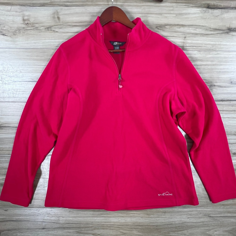 Eddie Bauer Sport Pink Fleece Quarter Zip Pullover Sweater Women XL